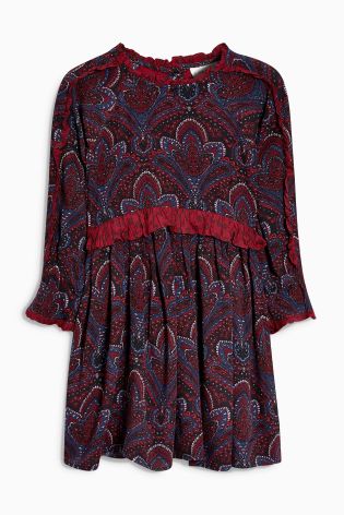 Berry Paisley Ruffle Sleeve Dress (3-16yrs)
